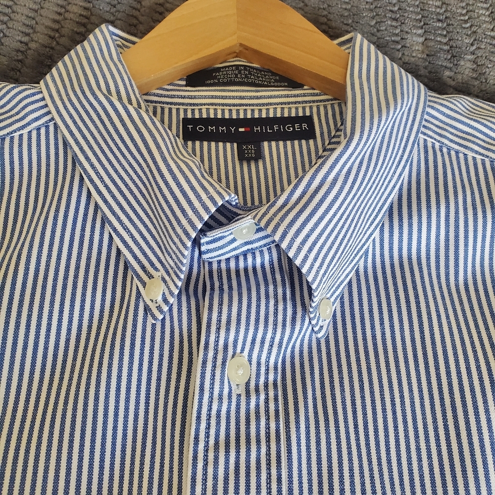 Tommy Hilfiger Classic Long Sleeve Blue & White Striped Front Pocket Size XXL